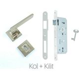 Sofuoğlu Anka Kare Rozetli Nikel Saten (Oda Tipi) Kapı Kolu+Kilit Sistemi 2'li Set - Beyaz