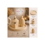Sofya Home Studio Elegance 3 Parça Dekoratif Set – Yuvarlak Tepsi, Püsküllü Kapaklı Kutu ve Çiçek Desenli Mum