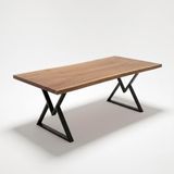 SOGAWOOD – Doğal Ceviz Ahşap Yemek Masası – Natürel Kenar 90x150 Ayak Model 6