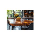 SOGAWOOD Doğal Masif Ceviz Ahşap Yemek Masası Naturel Kenar 200x90