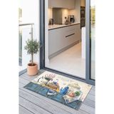 Sogood Concept Vintage Mutfak Desenli Dekoratif Balkon Paspası - Retro Temalı Çok Amaçlı Paspas - Beyaz