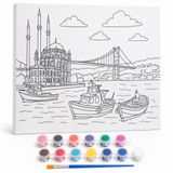 SOGUD Boyama Tuval Seti - 40x50 cm Büyük Boy Hazır Desenli Tuval - 12 Renk Boya ve Fırça Dahil - Çocuklar ve Yetişkinler İçin Hobi, Sanat ve Kendin Yap Boyama Seti - Sürpriz Model