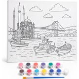 Sogud Boyama Tuval Seti - 40X50 cm Büyük Boy Hazır Desenli Tuval - 12 Renk Boya ve Fırça Dahil