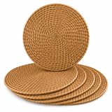 SOGUD Hasır Supla 6’lı Set - 32 cm Yuvarlak Amerikan Servis - Doğal Hasır Görünümlü El Örgüsü Supla Takımı - Runner ve Masa Dekorasyonu İçin Dayanıklı Şık Servis Altlığı - Kahverengi