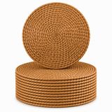 SOGUD Hasır Supla12’li Set - 32 cm Yuvarlak Amerikan Servis - Doğal Hasır Görünümlü El Örgüsü Supla Takımı - Runner ve Masa Dekorasyonu İçin Dayanıklı Şık Servis Altlığı - Kahverengi