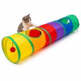 SOGUD Kedi Oyun Tüneli Katlanabilir Düz Model, Kedi Oyuncağı Tünel Ev, Renkli Kedi Köpek Oyun Alanı, Geniş Girişli Dayanıklı Kumaş, Taşınabilir Evcil Hayvan Tüneli 120 cm