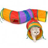 SOGUD Kedi Oyun Tüneli Katlanabilir Kıvrımlı Model, Kedi Oyuncağı Tünel Ev, Renkli Kedi Köpek Oyun Alanı, Geniş Girişli Dayanıklı Kumaş, Taşınabilir Evcil Hayvan Tüneli 130x30x30 cm
