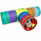 SOGUD Kedi Oyun Tüneli Katlanabilir T Model, Kedi Oyuncağı Tünel Ev, Renkli Kedi Köpek Oyun Alanı, Geniş Girişli Dayanıklı Kumaş, Taşınabilir Evcil Hayvan Tüneli 60x80x30 cm
