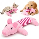 SOGUD Peluş Domuzcuk Kedi Köpek Oyuncağı - Isırınca Ses Çıkaran İnteraktif Oyun Arkadaşı - Yumuşak Dokulu Çizgili Tasarım - Yavru ve Yetişkin Evcil Hayvanlar İçin - 25 x 10 x 4 cm - Pembe