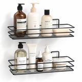 SOGUD Şampuanlık 2’li Set - Yapışkanlı Banyo Rafı - Delme Gerektirmeyen Siyah Metal Duş Rafı - 30 x 12 x 4 cm Duvar Tipi Banyo Düzenleyici - Şampuan Duş Jeli Sabunluk Organizer