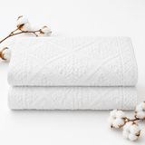 SOGUD Valmia 2'li Banyo Ayak Havlusu Seti -%100 Pamuk Jakarlı Kabartmalı 50x70 cm - Yumuşak Emici Duş Önü Paspası - Kayma Yapmayan Çeyizlik Banyo Havlusu - Beyaz