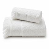 SOGUD Valmia 2'li Banyo Havlu Seti -%100 Pamuk Jakarlı Büyük Boy Banyo Havlusu 90x150 cm - El Yüz Havlusu 50x90 cm - Yumuşak Püsküllü Çeyizlik Takım - Yüksek Emicilik - Kadın Erkek - Beyaz