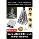 Soğuk Sıcak Tutan Çift Taraflı Gümüş Acil Durum Battaniyesi Termal Hayatta Kalma Kamp Deprem - Açık Gri - 110 - 116 cm
