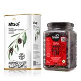 Soğuk Sıkım Natürel Sızma Zeytinyağı 1L Teneke + Şems Yağlı Siyah Sele Zeytin 1 Kg 291-320- Cam (2'Li Ekonomik Paket)