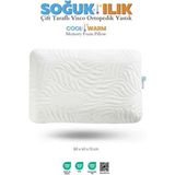Soğuk ve Ilık Yüzeyli, Çift Taraflı Kılıf, Hava Kanallı Visco Ortopedik Yastık, 60X40X13 Cm, Beyaz - 40 x 60 cm