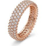 Söğütlü Silver 925 Ayar Gümüş Yüzük 3 Sıra Zirkon Taşlı Işıltılı Rose Altın Kaplama Tamtur Yüzük -Pırlanta Montür Alyans - 17