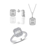 Sögütlü Silver Baget Taşlı 2'li Kadın Gümüş Set