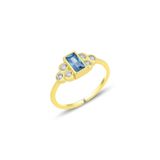 Söğütlü Silver Gümüş altın yaldızlı akuamarin baget taşlı alttan ayarlanabilir yüzük SGTL12307GOLD
