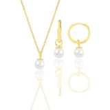 Söğütlü Silver Gümüş altın yaldızlı incili kolye ve halka küpe ikili set [barcode]
