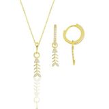 Söğütlü Silver Gümüş altın yaldızlı zirkon taşlı balık kılçığı modeli kolye ve küpe ikili set [barcode]