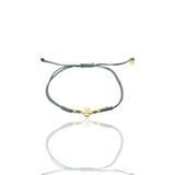 Söğütlü Silver Gümüş altın yaldızlı zirkon taşlı dorica toplu yeşil ipli yonca şans bileklik SGTL12523YESIL
