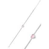 Söğütlü Silver Gümüş beyaz altın rodyumlu pembe zirkon taşlı pırlanta montürlü love kalp su yolu bileklik SGTL12615PEMBE