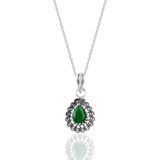 Söğütlü Silver Gümüş kök zümrüt taşlı oksitli telkari işlemeli damla kolye SGTL12732YESIL