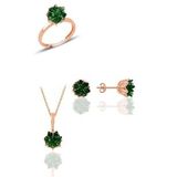 Söğütlü Silver Gümüş Lotus çiçeği modeli zümrüt taş renkli üçlü set