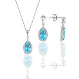 Söğütlü Silver Gümüş rodyumlu akuamarin taşlı damla modeli kolye ve küpe ikili set [barcode]