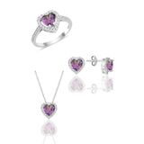 Söğütlü Silver Gümüş rodyumlu ametis taşlı pırlanta montürlü kalp modeli üçlü set [barcode] 10
