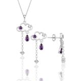 Söğütlü Silver Gümüş rodyumlu ametis ve zirkon taşlı bulut kolye ve küpe ikili set [barcode]
