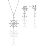 Söğütlü Silver Gümüş Rodyumlu Denizci Dümeni İkili Set Kolye ve Küpe