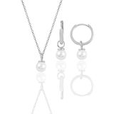 Söğütlü Silver Gümüş rodyumlu incili kolye ve halka küpe ikili set [barcode]