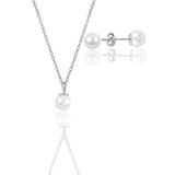 Söğütlü Silver Gümüş rodyumlu incili kolye ve küpe ikili set [barcode]