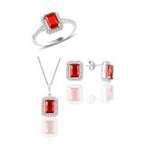Söğütlü Silver Gümüş rodyumlu kırmızı taşlı baget üçlü set 9
