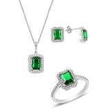 Söğütlü Silver Gümüş rodyumlu kök zümrüt baget taşlı üçlü set 13
