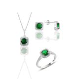 Söğütlü Silver Gümüş rodyumlu kök zümrüt taşlı kare üçlü set 10