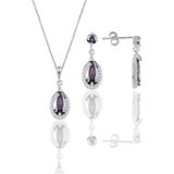 Söğütlü Silver Gümüş rodyumlu mistik taşlı damla modeli kolye ve küpe ikili set [barcode]
