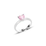 Söğütlü Silver Gümüş rodyumlu pembe taşlı brilliant ayarlamalı kalp yüzük SGTL12526PEMBE