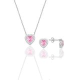 Söğütlü Silver Gümüş rodyumlu pembe taşlı pırlanta modeli kalp ikili set [barcode]