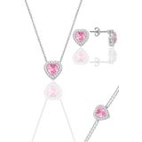 Söğütlü Silver Gümüş rodyumlu pembe taşlı pırlanta modeli kalp kolye, küpe, bileklik üçlü set [barcode]