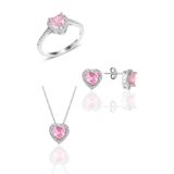 Söğütlü Silver Gümüş rodyumlu pembe taşlı pırlanta montürlü Kalp modeli üçlü set [barcode] 9