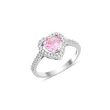 Söğütlü Silver Gümüş rodyumlu pembe taşlı pırlanta montürlü Kalp modeli yüzük [barcode] 10