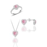 Söğütlü Silver Gümüş rodyumlu pembe taşlı pırlanta montürlü kalp üçlü set [barcode] 14
