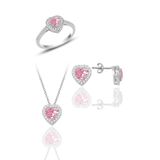 Söğütlü Silver Gümüş rodyumlu pembe taşlı pırlanta montürlü kalp üçlü set [barcode] 22