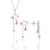 Söğütlü Silver Gümüş rodyumlu pembe zirkon taşlı bulut kolye ve küpe ikili set [barcode]
