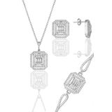 Söğütlü Silver Gümüş Rodyumlu Pırlanta Montürlü Taşlı Baget Kolye Bileklik ve Küpeden oluşan set [barcode]