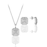 Söğütlü Silver Gümüş Rodyumlu Pırlanta Montürlü Taşlı Baget Kolye ve Küpe Seti [barcode]