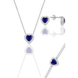 Söğütlü Silver Gümüş rodyumlu safir taşlı pırlanta modeli kalp kolye, küpe, bileklik üçlü set [barcode]