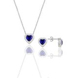 Söğütlü Silver Gümüş rodyumlu safir taşlı pırlanta modeli kalp kolye ve küpe ikili set [barcode]